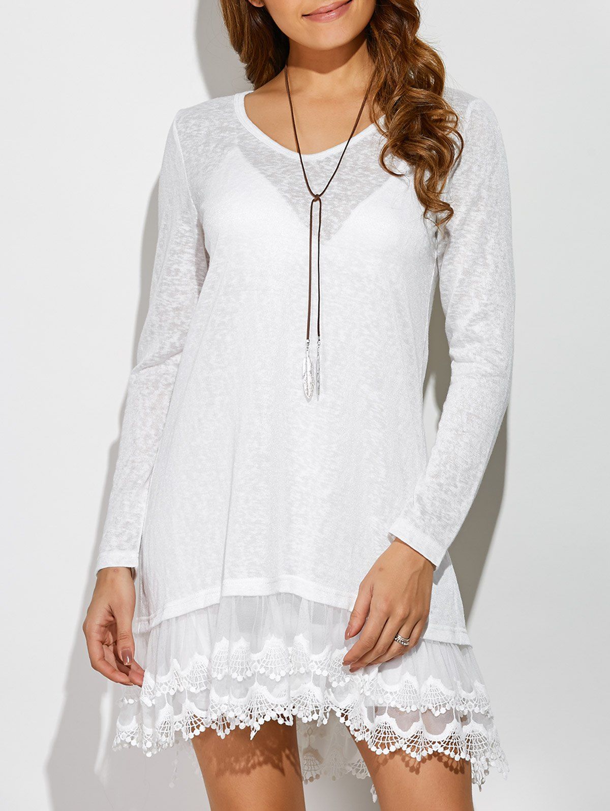 

Layered Lace Trim Dress, White