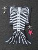 Couverture Enveloppante Sirène d'Halloween Très Douce Tricotée Squelette de Poisson pour Enfants - Gris et Blanc 