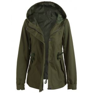 Drawstring Cargo Jacket with Hood
