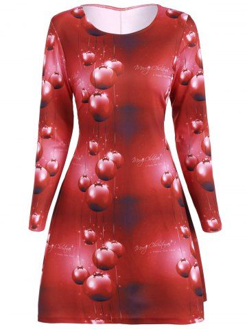 

Christmas Plus Size 3D Print Long Sleeve Dress, Red