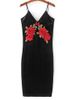 Floral Embroidered Velvet Slip Dress -  