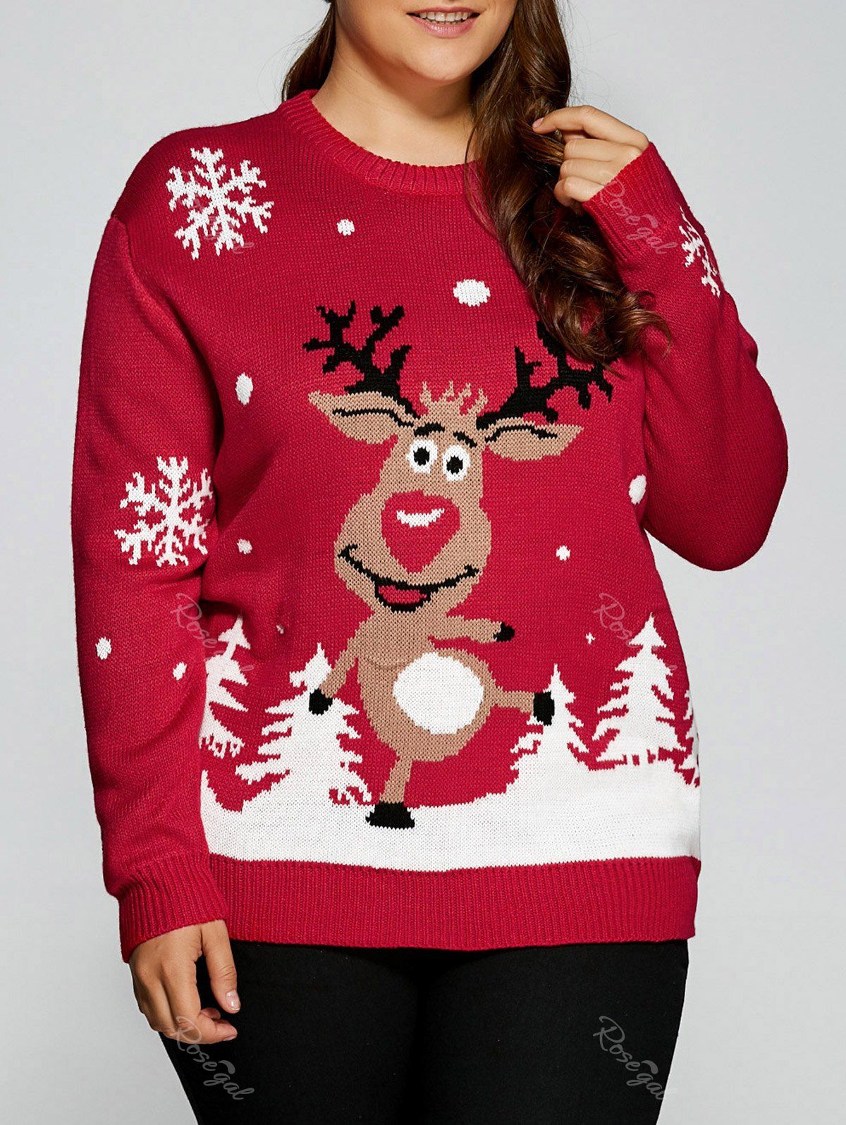 

Plus Size Snowflake Fawn Christmas Sweater, Red