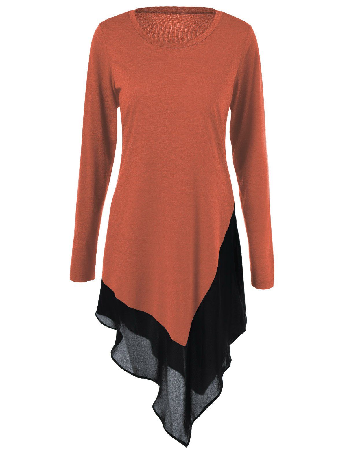 

Chiffon Trim Asymmetrical Long Blouse, Laterite