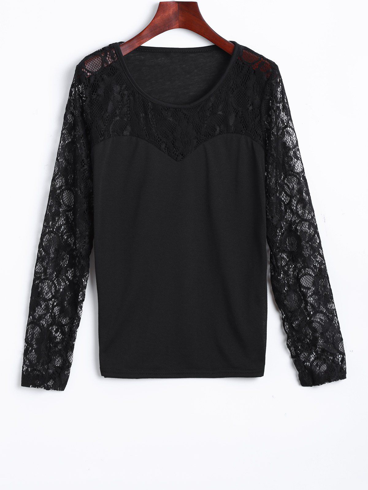 Trendy Lace Spliced See Through Tee  