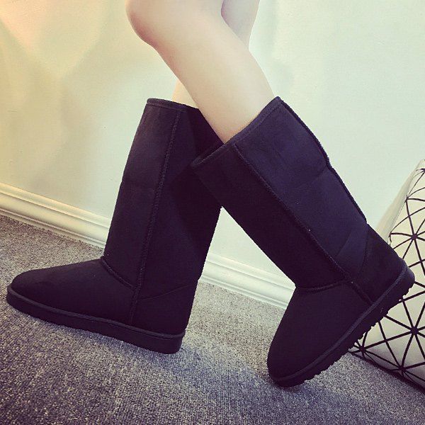 

Suede Mid Calf Snow Boots, Black