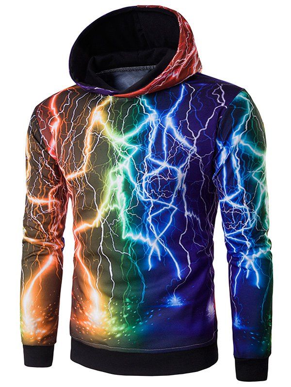 [17% OFF] Hooded 3D Colorful Lightning Print Cool Hoodie | Rosegal