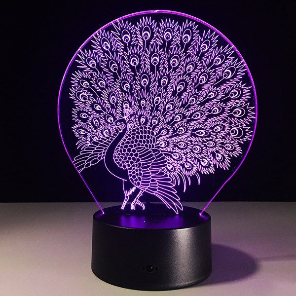 

7 Color Touch Changing 3D Peacock Night Light, Transparent