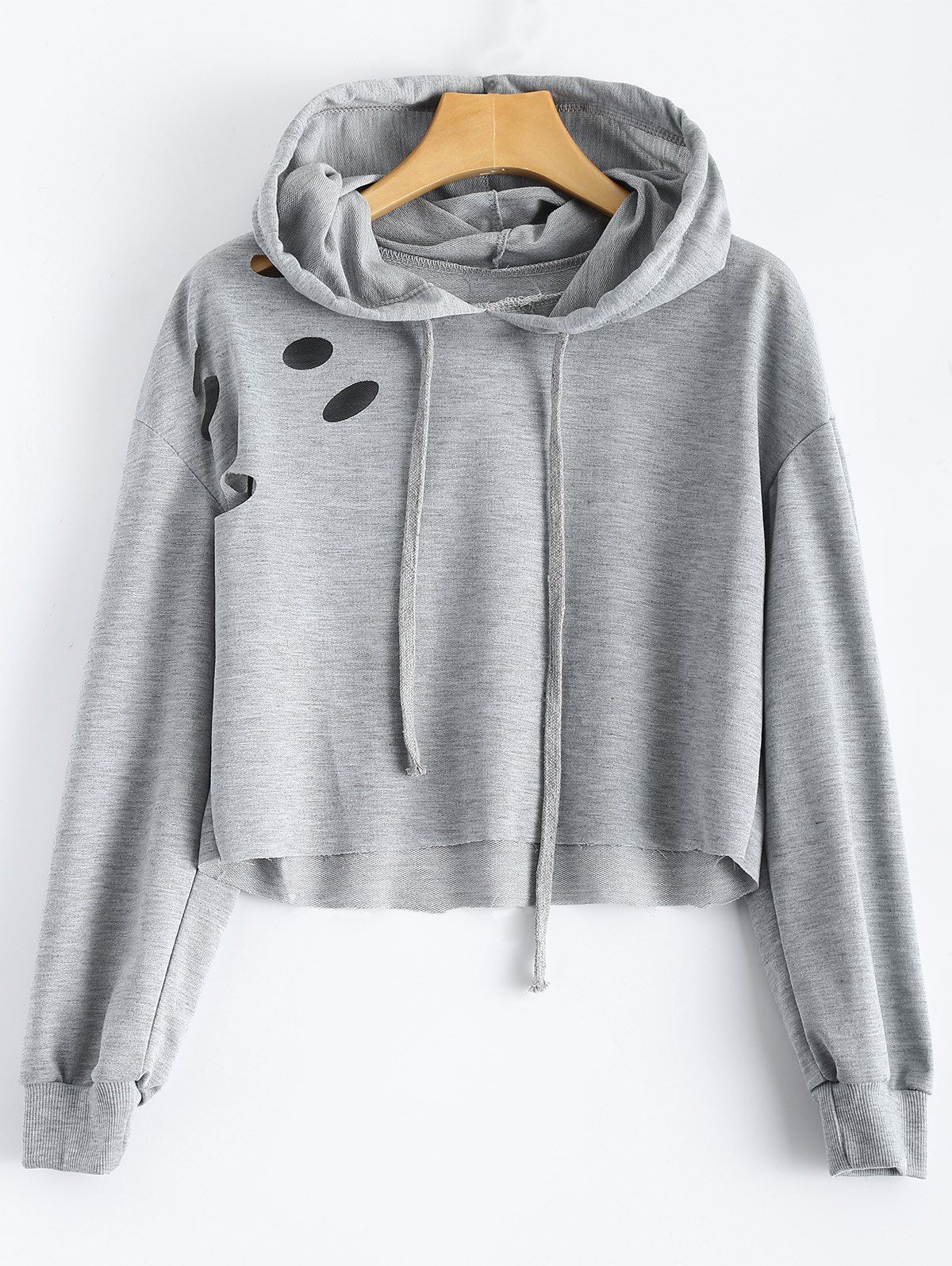

Polka Dot Cut Out Cropped Short Hoodie, Light grey
