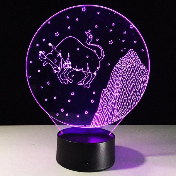 

3D Visual 7 Color Changing Taurus Shape Touching LED Night Light, Colorful