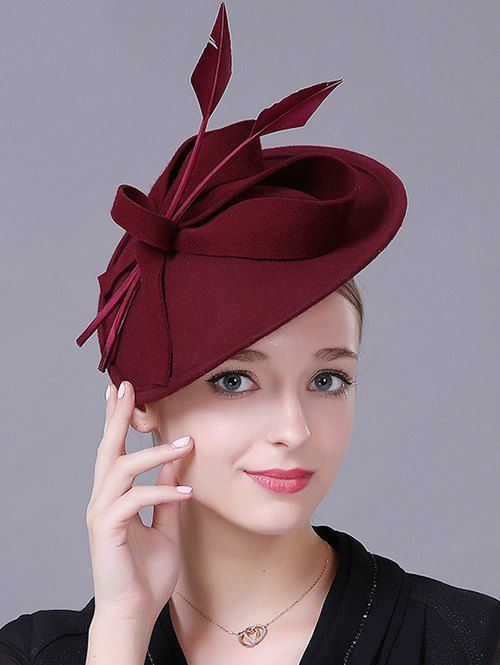 [38% OFF] Charming Floral Fancy Feather Wool Cocktail Hat | Rosegal