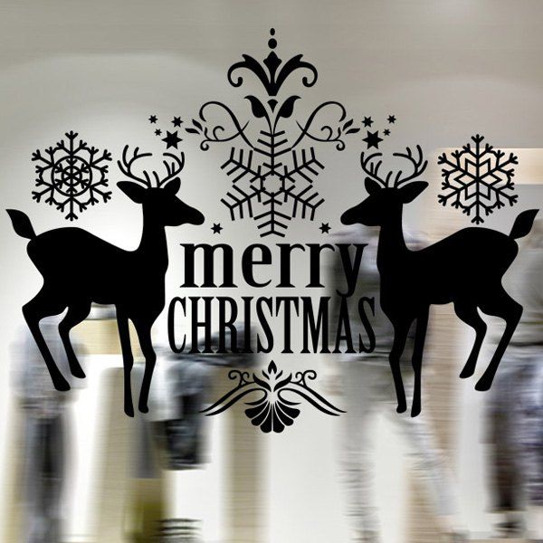 

Merry Christmas Deer Pattern Wall Stickers Showcase Decoration, Black