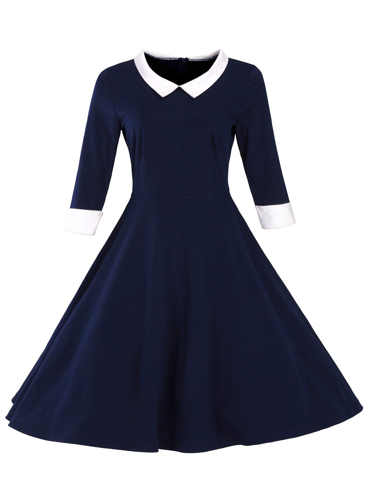 [81% OFF] Retro Flat Collar Flare Dress | Rosegal