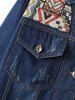 Ribbed Ethnic Embroidered Jean Jacket -  
