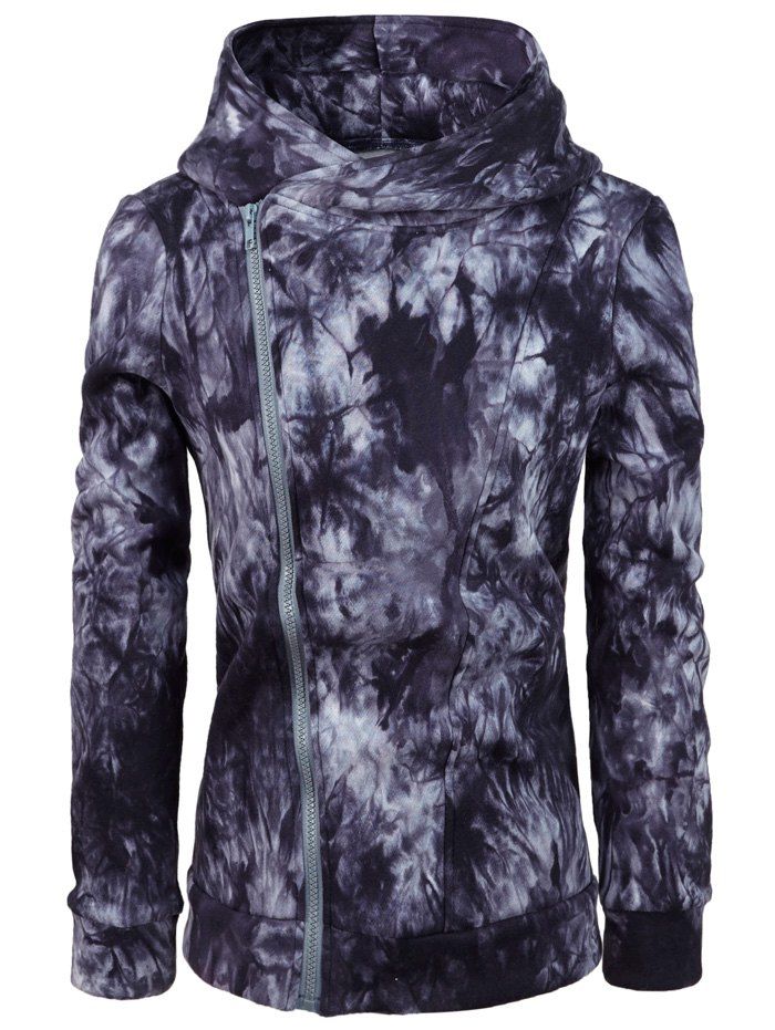 

Oblique Zipper Tie Dye Purple Hoodie