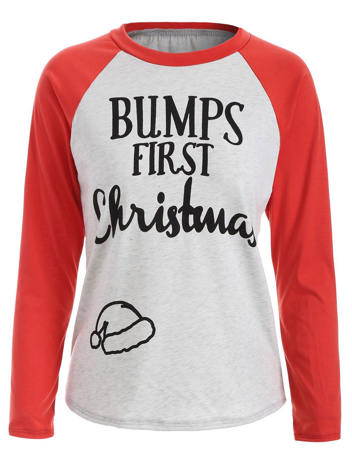 

Christmas Letter Print Raglan Sleeves Baseball Tee, Jacinth
