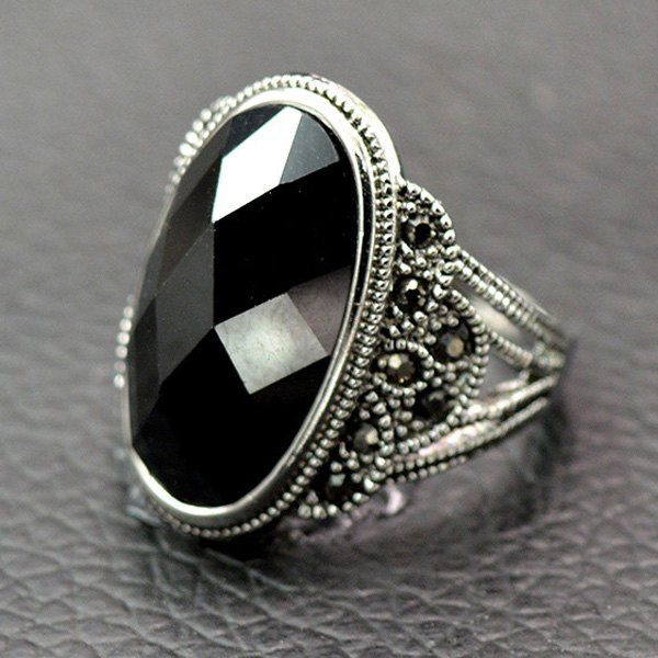 

Vintage Artificial Onyx Finger Ring, Black