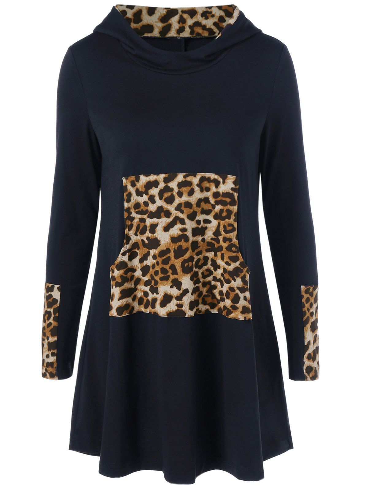 [59 OFF] Long Sleeve Leopard Kangaroo Pocket Hooded Dress Rosegal