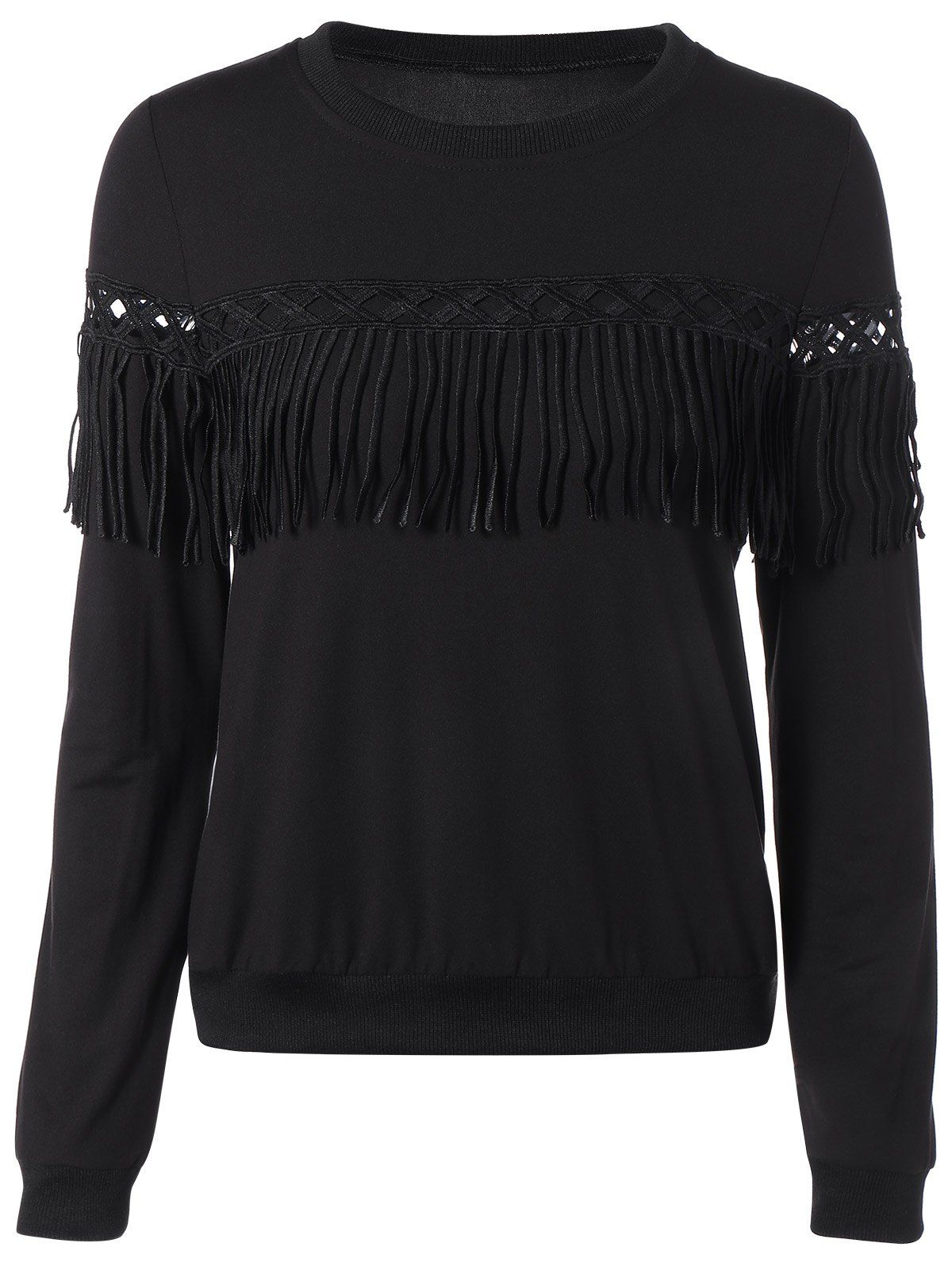 Crochet Trim Fringed Pullover Sweatshirt [32 OFF] Rosegal