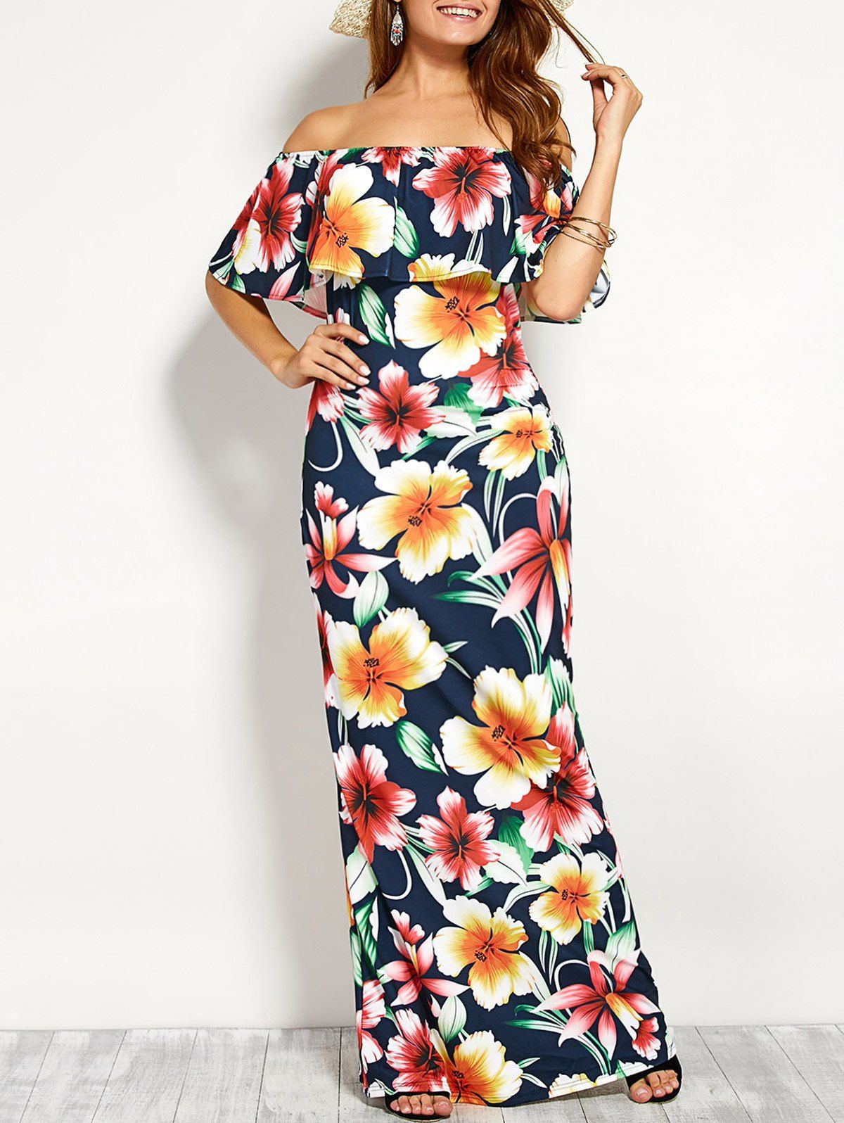 2018 Off Shoulder Flounce Long Fl Dress For Wedding Rosegal S Off Shoulder Flounce Long Fl Dress For Wedding
