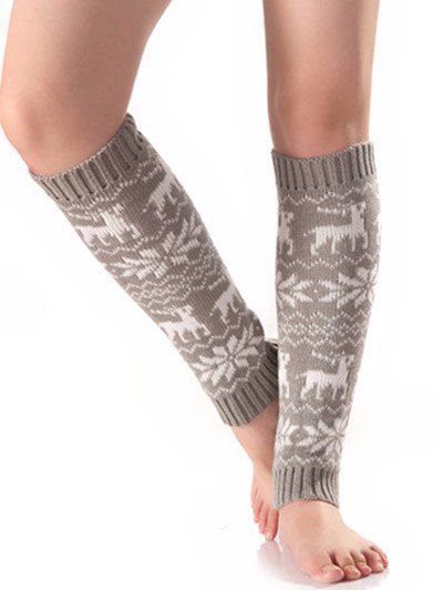

Christmas Warm Fawn Snowflake Knitted Leg Warmers, Light gray