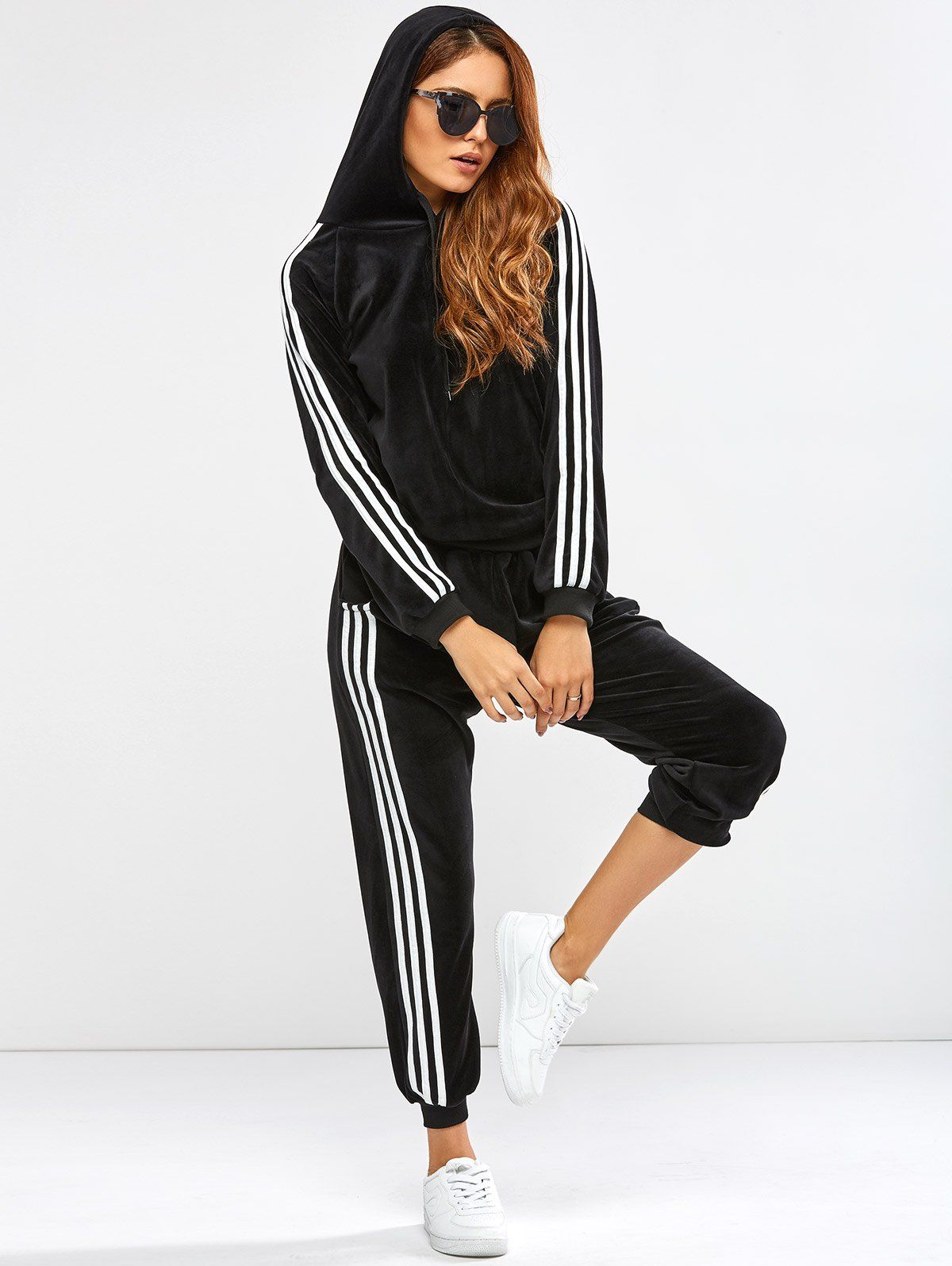Fancy Striped Trim Hoodie with Running Jogger Pants  