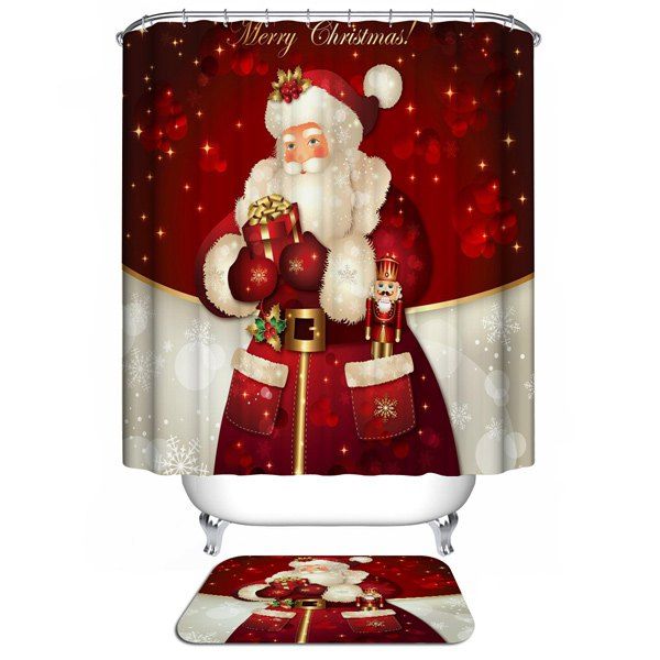 

Christmas Santa Claus Waterproof Shower Curtain Barhroom Decor, Red