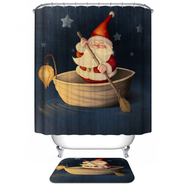 

Santa Claus Waterproof Christmas Shower Curtain Barhroom Decor, Deep blue