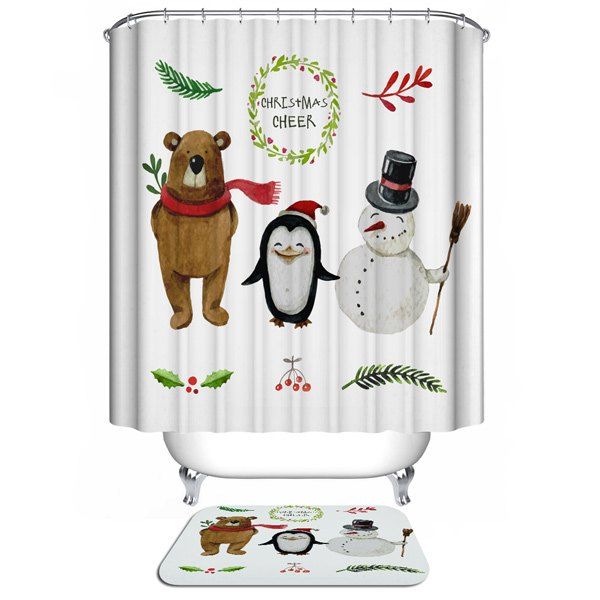 

Christmas Bear Polyester Waterproof Washable Bath Curtain, White
