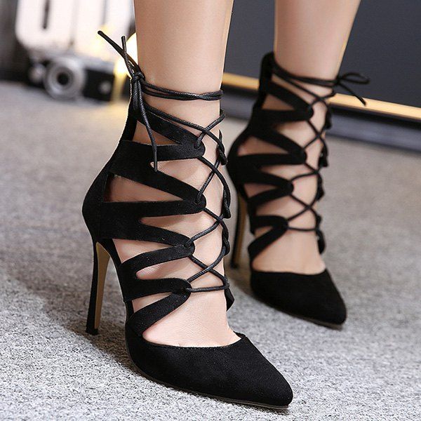 [36% OFF] Pointed Toe Lace Up Stiletto Heel Pumps | Rosegal