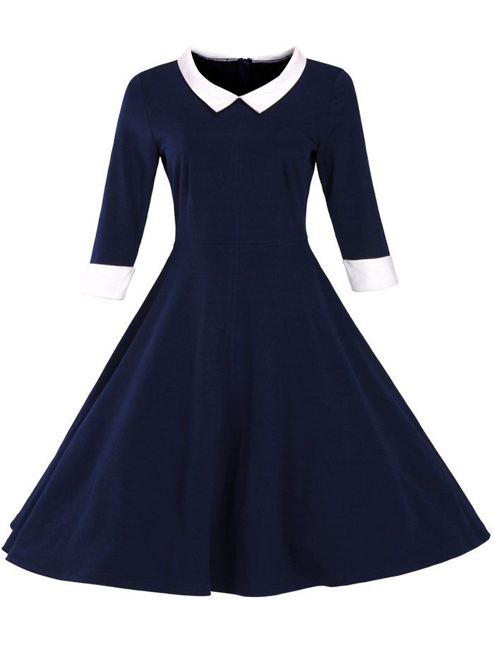 

Paneled Color Block Swing Dress, Purplish blue