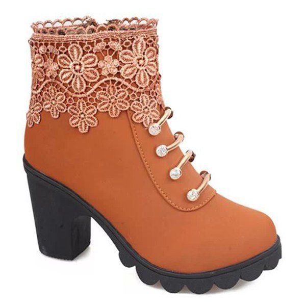 

Metal Embroidery Zipper Ankle Boots, Light brown