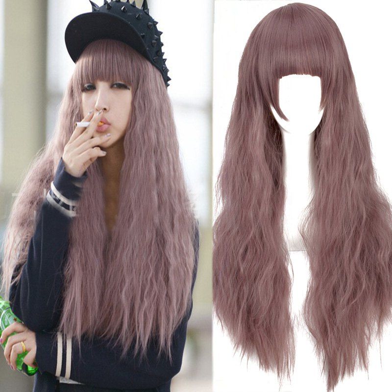 

Long Neat Bang Fluffy Water Wavy Synthetic Cosplay Wig, Colormix