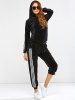 Striped Trim Hoodie with Running Jogger Pants -  