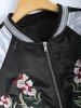 Color Block Flower Embroidery Fall Bomber Jacket -  