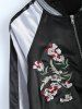 Color Block Flower Embroidery Fall Bomber Jacket -  