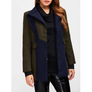 Asymmetrical Color Block Wool Blend Coat