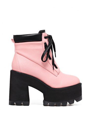 Pink 39 Zip Platform Chunky Heel Combat Boots | RoseGal.com