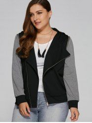 Plus Size Zip Pocket Hooded Jacket