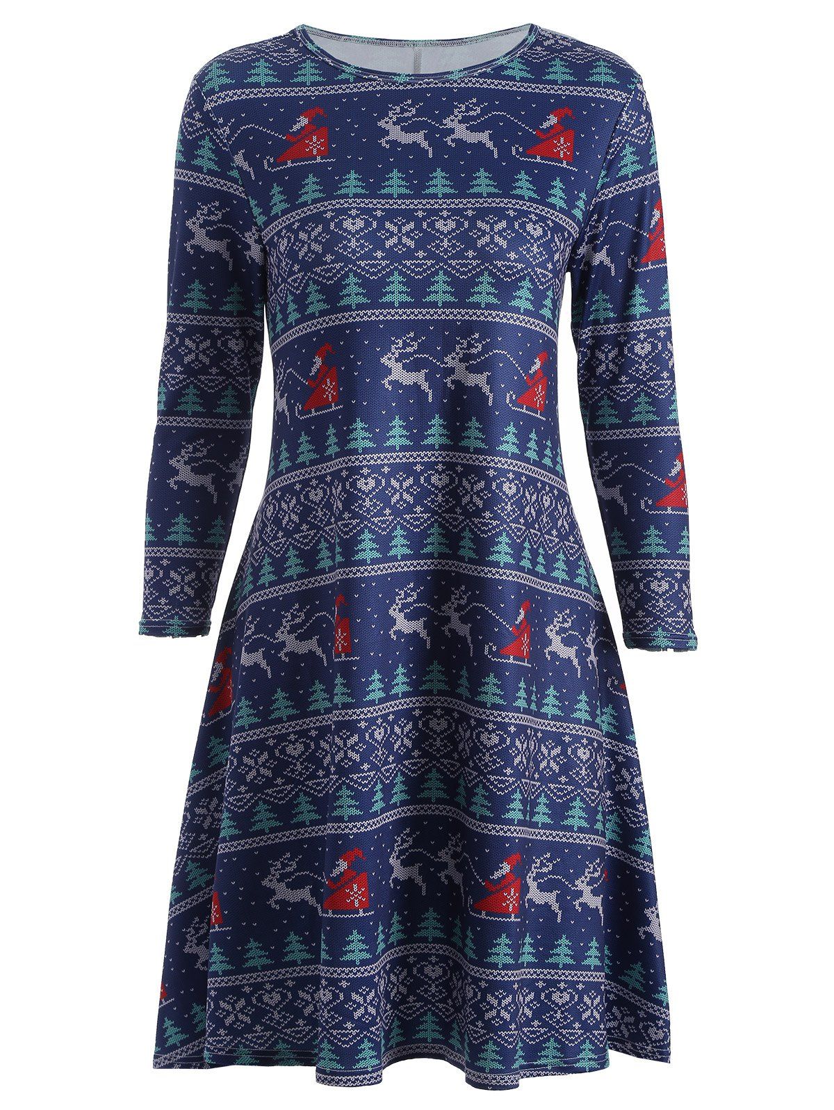 

Christmas Elk Print Swing Dress, Deep blue