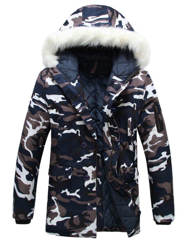 

Zip Up Camouflage Fur Hooded Padded Coat