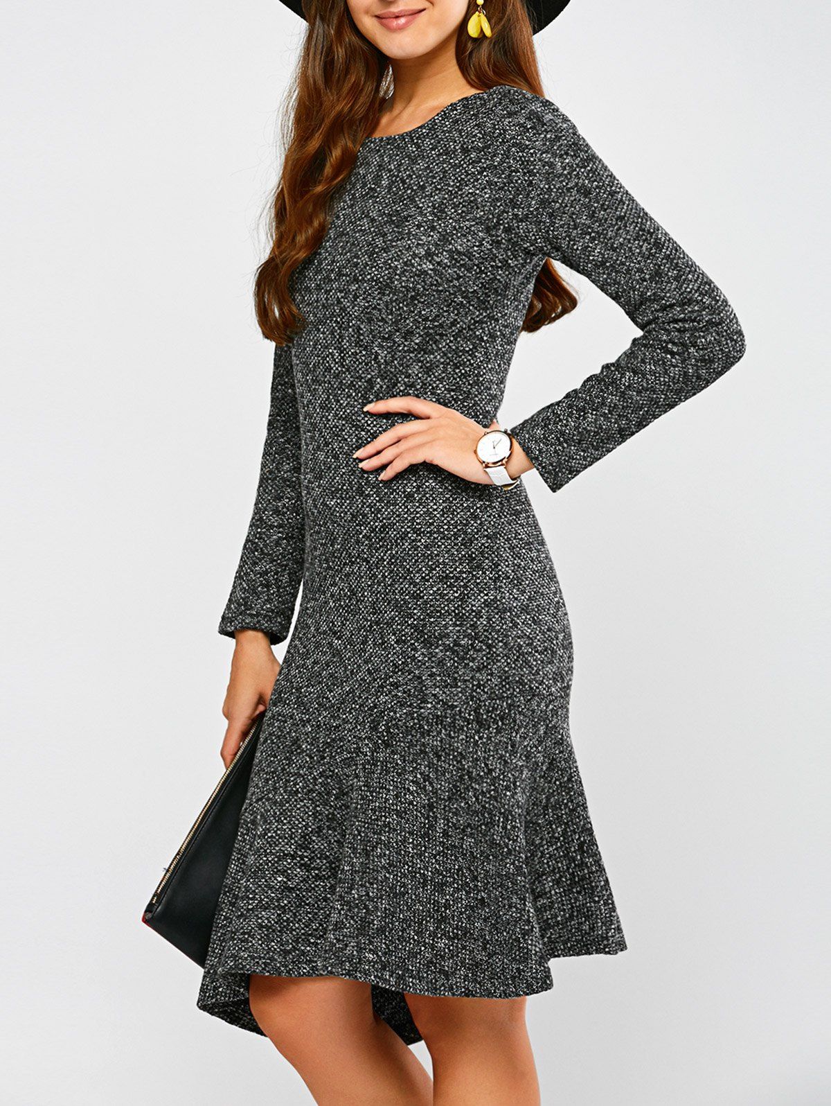 [89 OFF] Woolen Asymmetric Fishtail Dress Rosegal