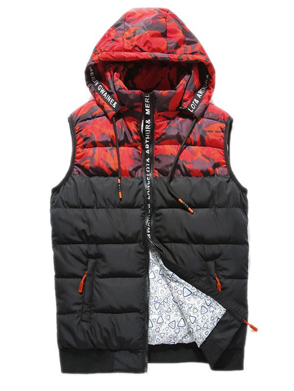

Zip Up Camo Panel Hooded Vest, Red