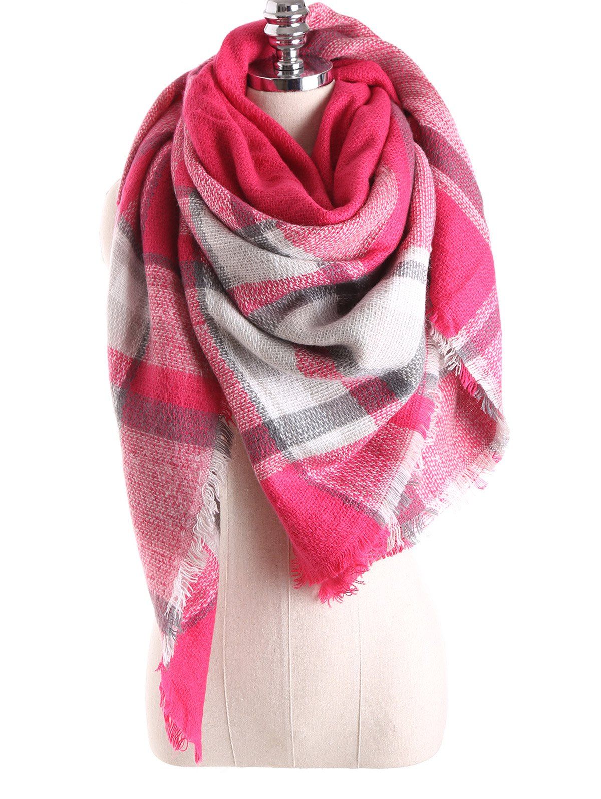 

Warm Tartan Plaid Blanket Shawl Scarf, Bright pink