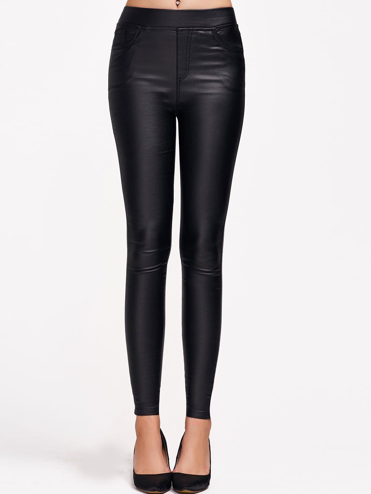 [31% OFF] Faux Leather Elastic Waist Slimming Pants | Rosegal