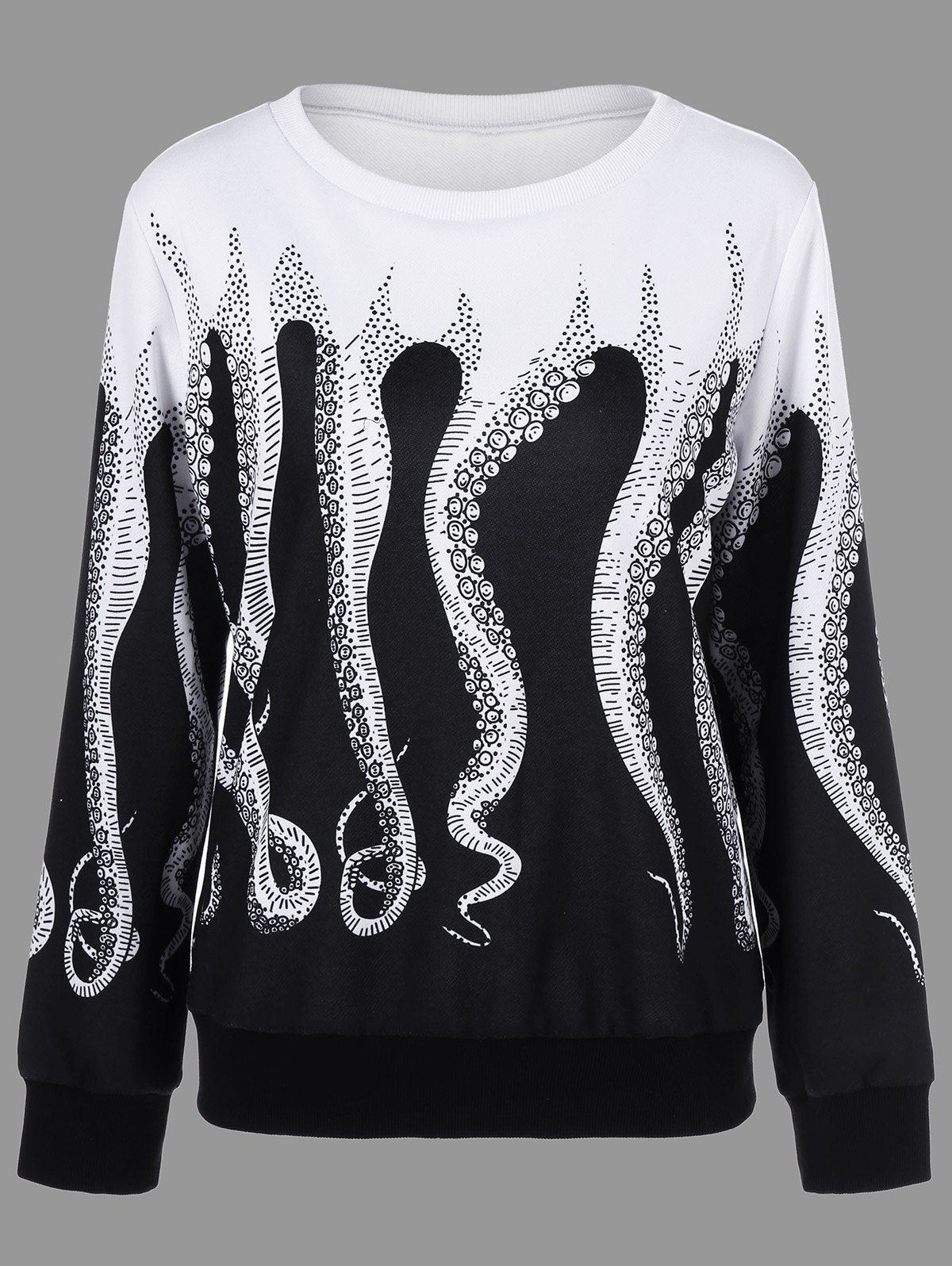 

Crew Neck Octopus Pattern Sweatshirt, Black