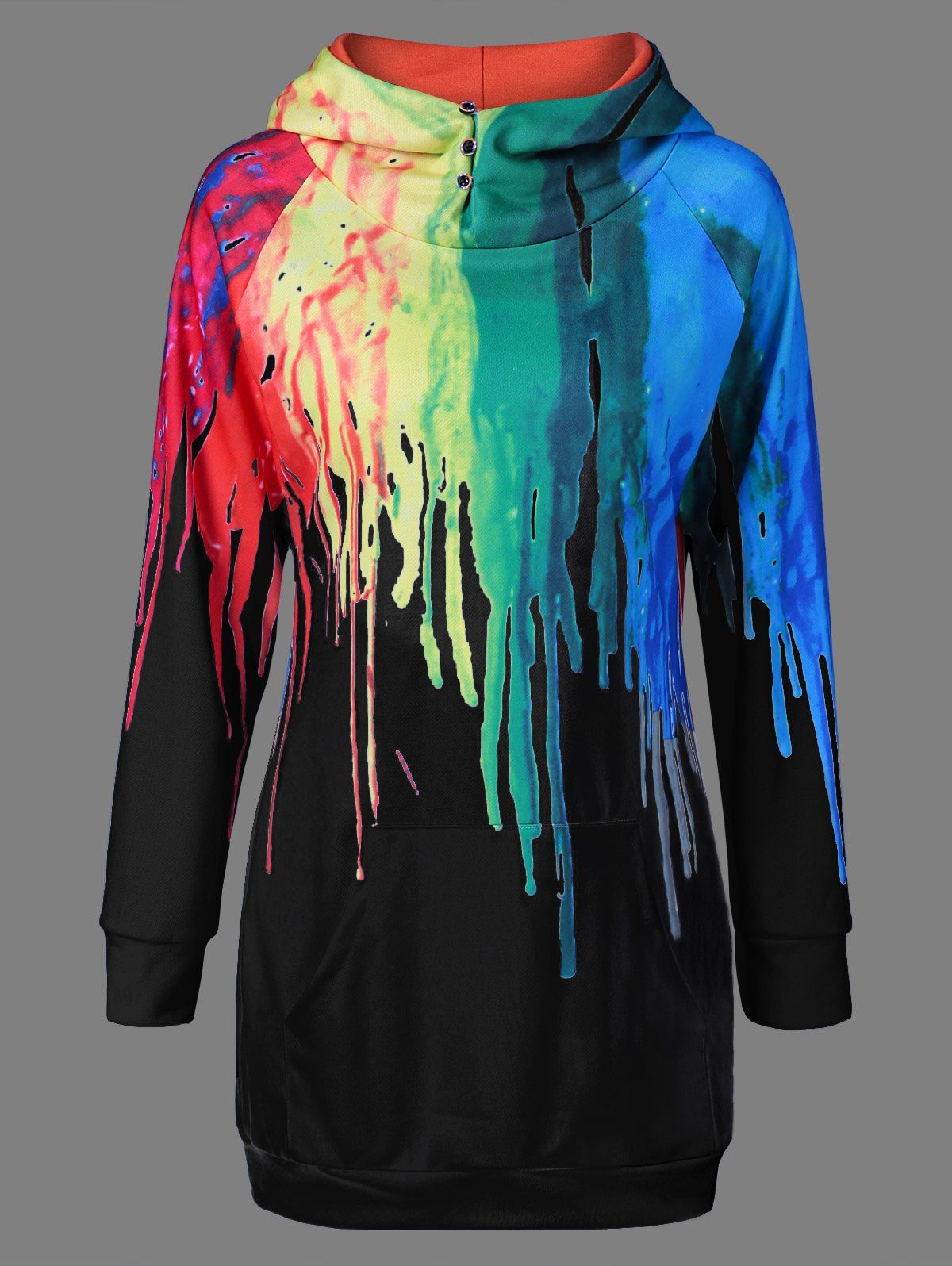 

Oil Paint Over Print Rainbow Hoodie, Black