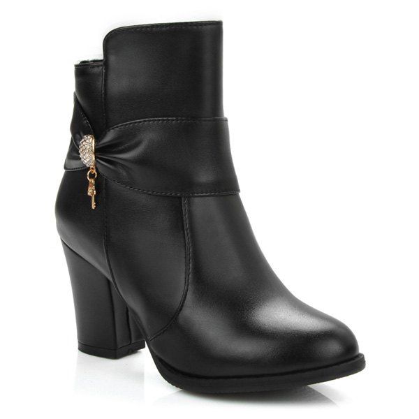 Black 40 Metal Rhinestones Zipper Ankle Boots | RoseGal.com