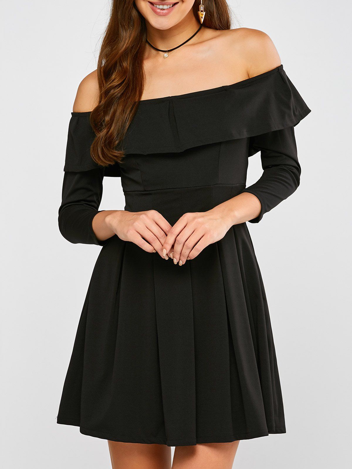flounce off the shoulder dress