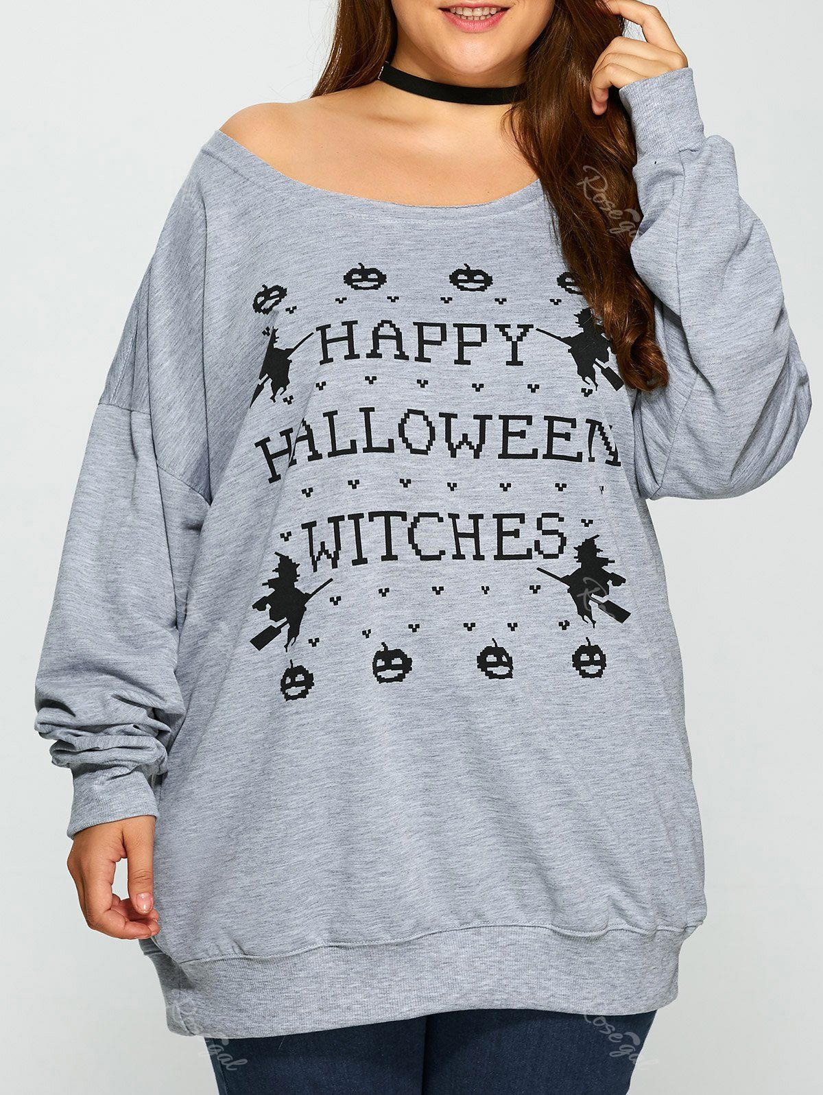 

Pullover Letter Witch Print Sweatshirt, Gray