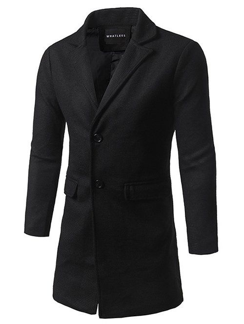 

Flap Pocket Lapel Tweed Wool Blend Coat, Black